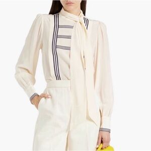Zimmermann Striped Grosgrain Silk Trimmed Blouse